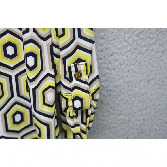 Ann Klein Full Zip Geometric Roll-Tab Sleeves Silky Top-Size Large - Picture 5 of 11